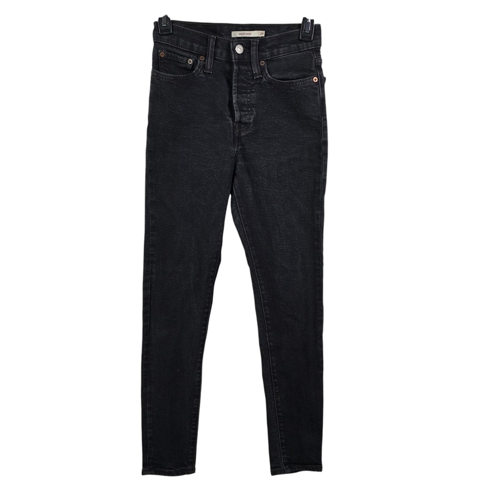 Levi Jeans Women 24 Wedgie Skinny Black High Rise Stretch Denim Tapered Buttons